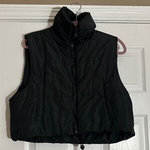 Black Puffer Crop Vest - Women's Sleeveless Jacket